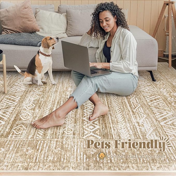 6x9 Area Rugs for Living Room: Washable Moroccan Geometric Boho Rug Farmhouse - Image 5
