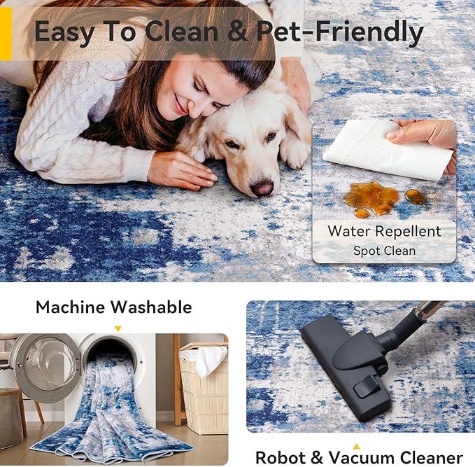 Washable Area Rugs 2'6'' x14 Non-Slip Modern Abstract Soft - Image 3