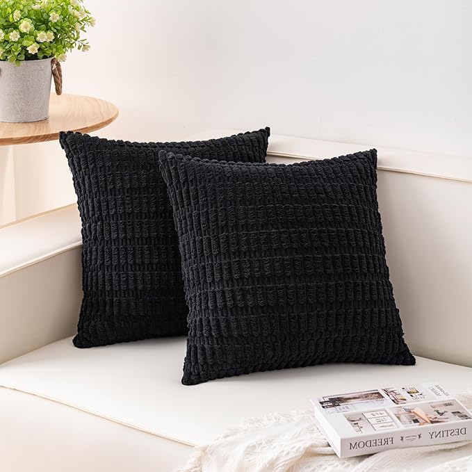 Pack of 2 Corduroy Decorative Throw Pillow Covers 18x18 InchSoft Boho Striped by Unknown