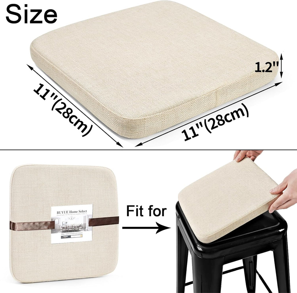 BUYUE Friendly Woven Fabric Magnetic Bar Stool Cushion 1 Piece, Enhanced Anti-Slip Breathable Small Chair Seat Pad for Café Bistro Stackable Metal Stool (Square, Beige, 1)