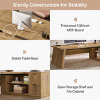 Tribesigns 78" L Shaped Desk with Drawers, Large Executive Office Desk with File Cabinet and Shelves, Modern Corner Computer Table Business Furniture for Home Office, Brown