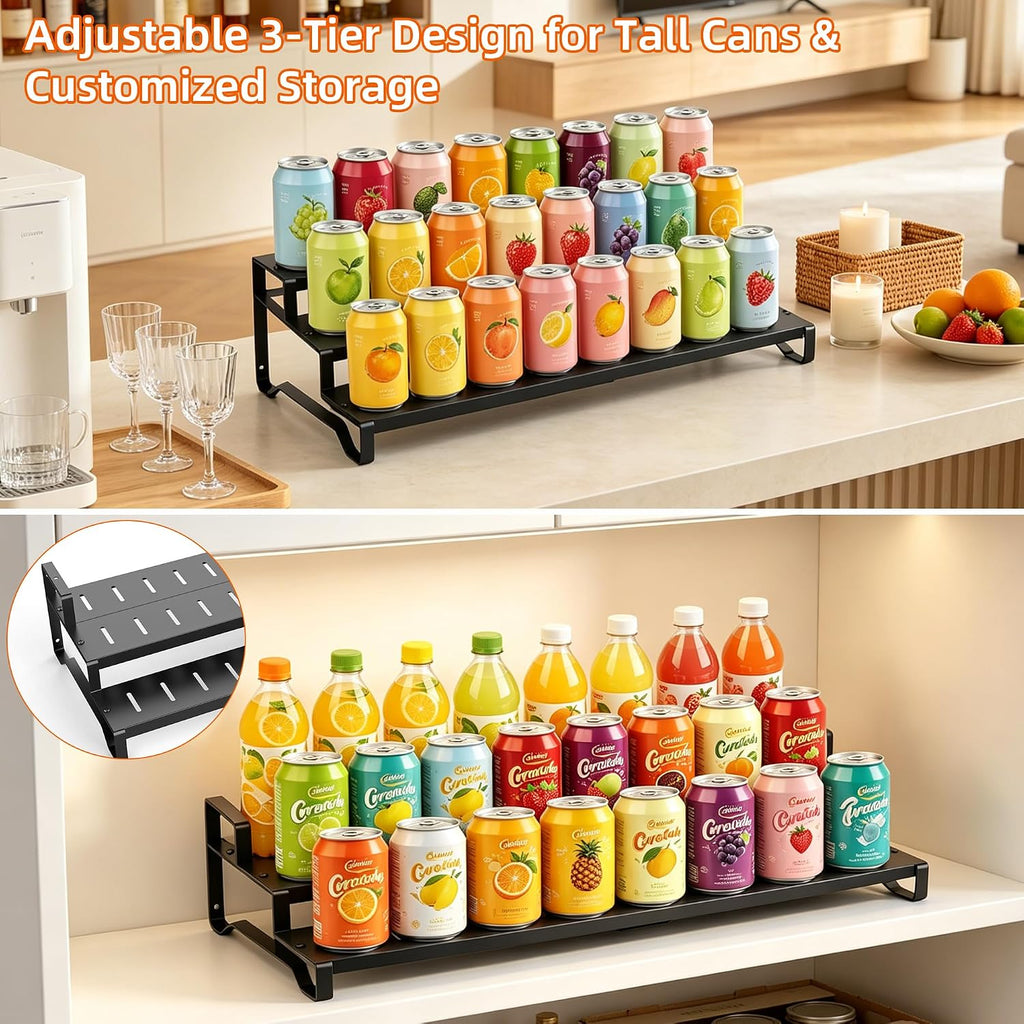 Expandable Can Organizer for Pantry, 3-Tier Adjustable Metal Can Rack