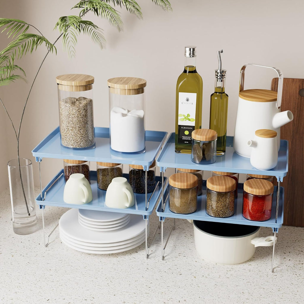 STARLATTA 2 Pcs Blue Countertop Cabinet Organizer Shelf