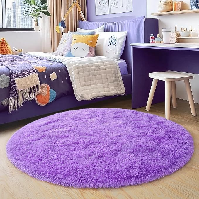 4'x4' Purple Round Rug for Bedroom, Ultra Soft Fluffy Circle Rug for Kids Girls by Quntue