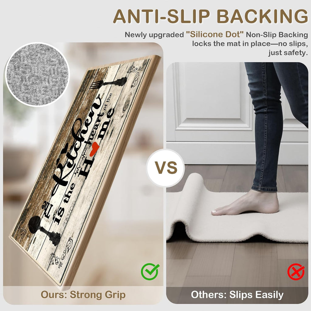 Non Slip Kitchen Mats for Floor Washable Kitchen Rugs 3 Piece,Coffe Wooden