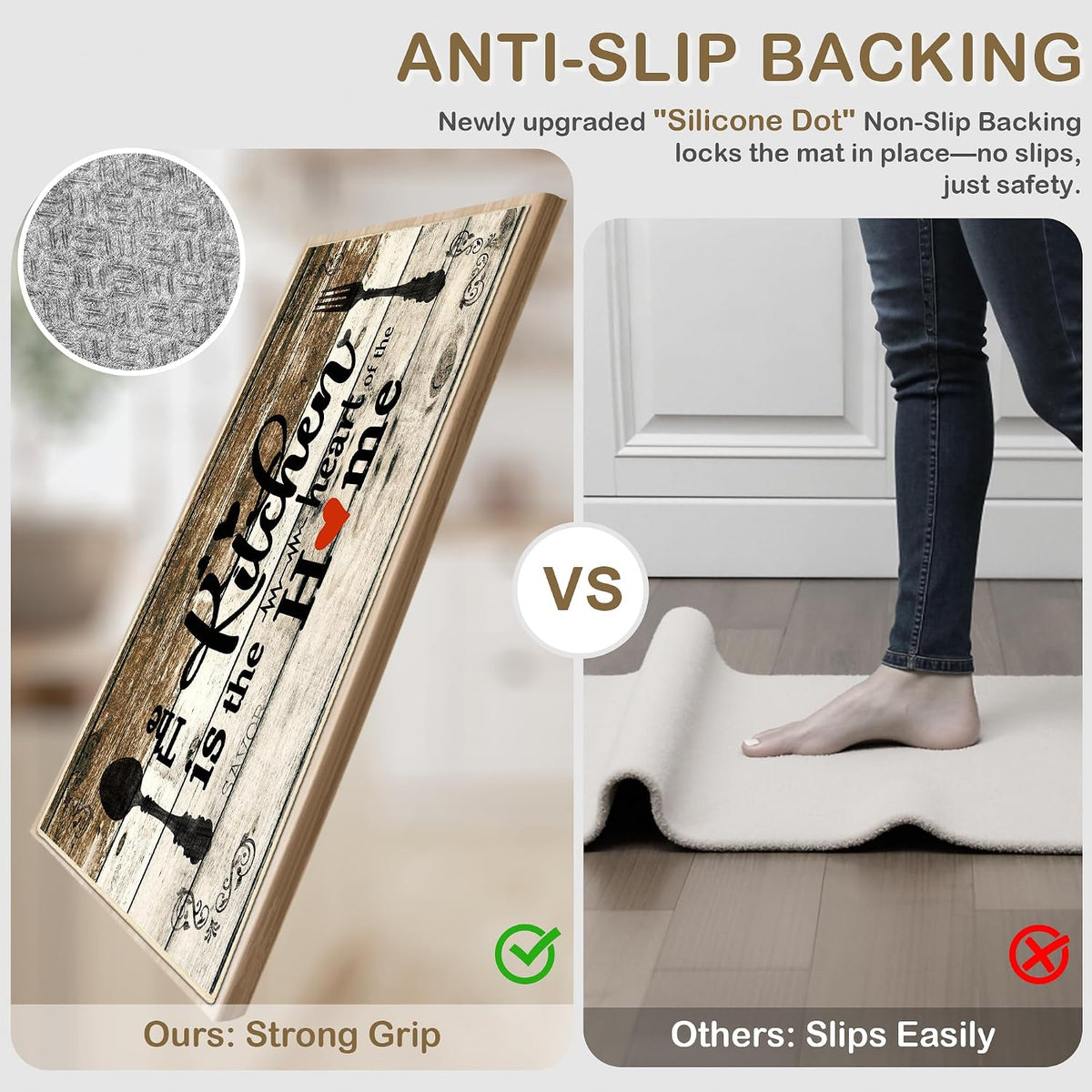 Non Slip Kitchen Mats for Floor Washable Kitchen Rugs 3 Piece,Coffe Wooden