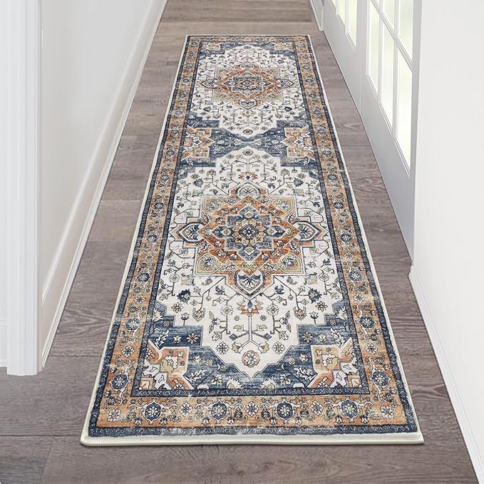 HEBE Hallway Runner Rug 2'x6' Washable Vintage Distressed Area Rugs Non Slip by HEBE