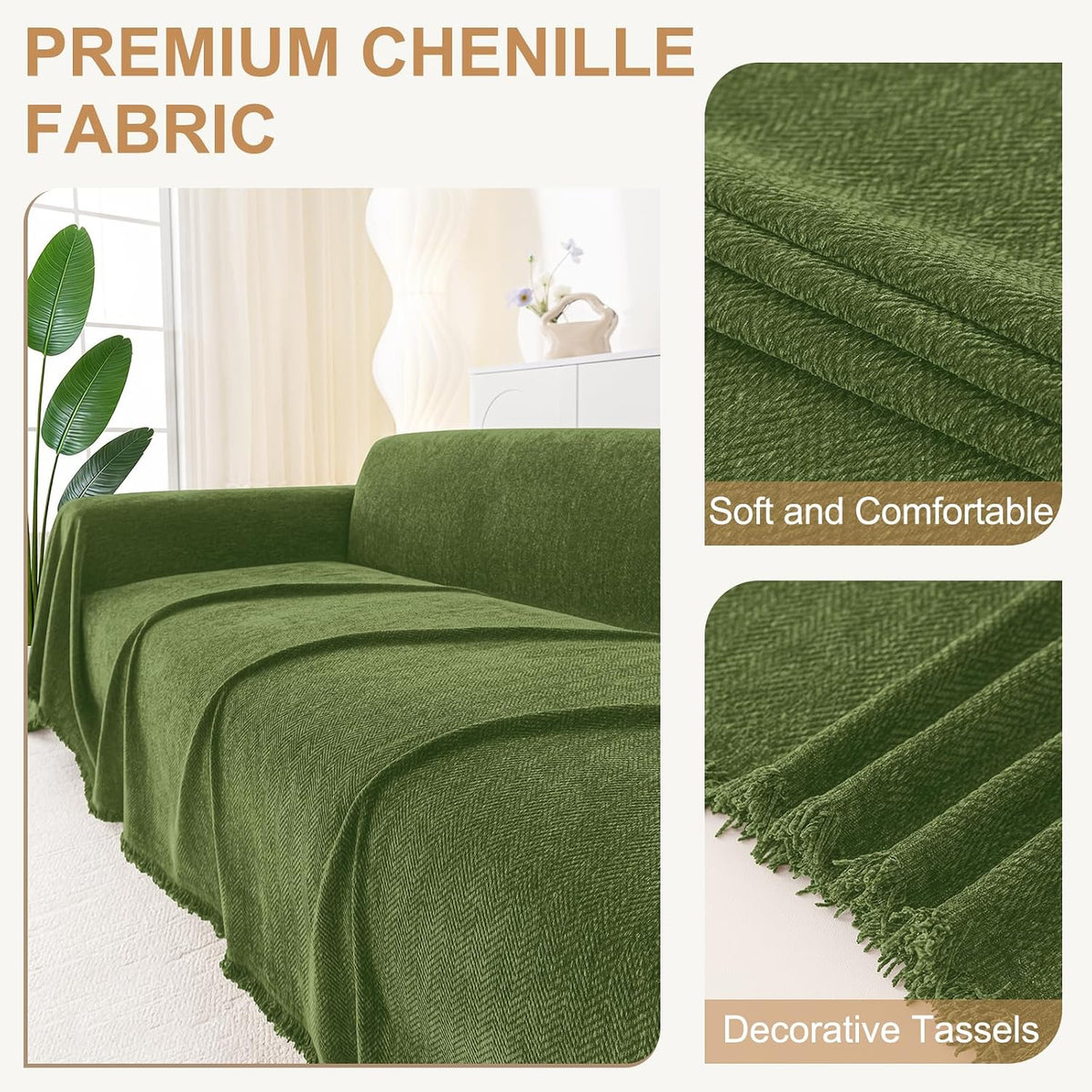 Smiry Couch Cover for Dogs, Chenille Sofa Covers for 3 Cushion Couch