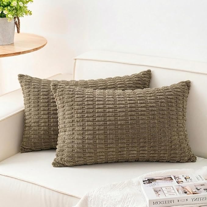 Pack of 2 Corduroy Decorative Throw Pillow Covers 12x24 Inch Soft Striped by Unknown