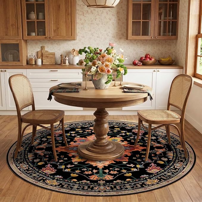 Area Rugs 6ft Washable Non-Slip, Floral Vintage Distress Print Pattern - Image 3