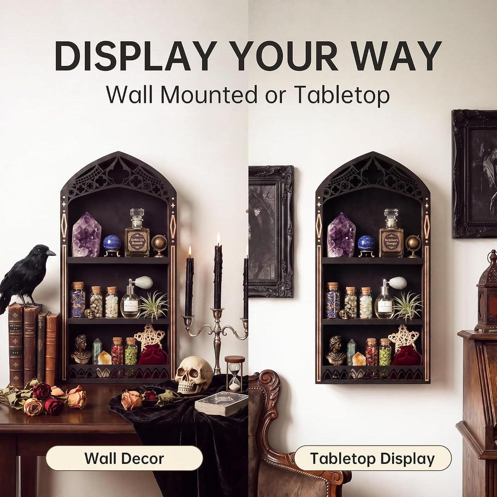 Crystal Shelf Display, Goth Room Decor, Trinket Shelf, Display Shelves