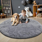 OLANLY Light Grey Round Rugs for Bedroom - Image 3