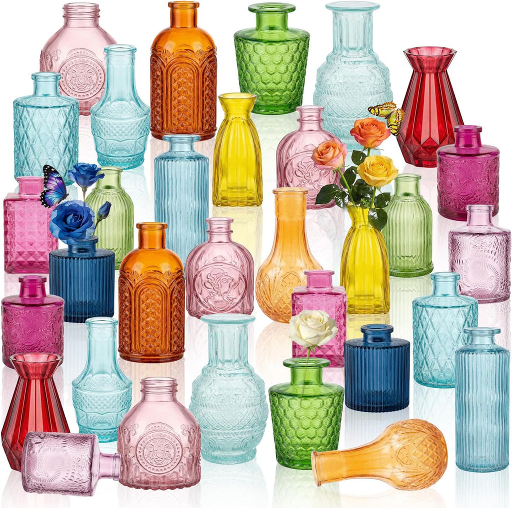 Glass Bud Vase Set of 32PCS Wedding Centerpieces for Tables,Mini Clear Bud Vases for Flowers,Small Flower Vases Suitable for Birthday Party,Anniversary,Wedding,Baby Shower (Clear, 32PCS)