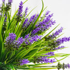 obbsie 12 Bundles Artificial Plants Outdoor, 18.2" UV Resistant Faux Monkey Grass Greenery Stems No Fade Faux Plastic Flowers Shrubs for Home Weddings Garden Porch Front Patio Office Decor - Purple