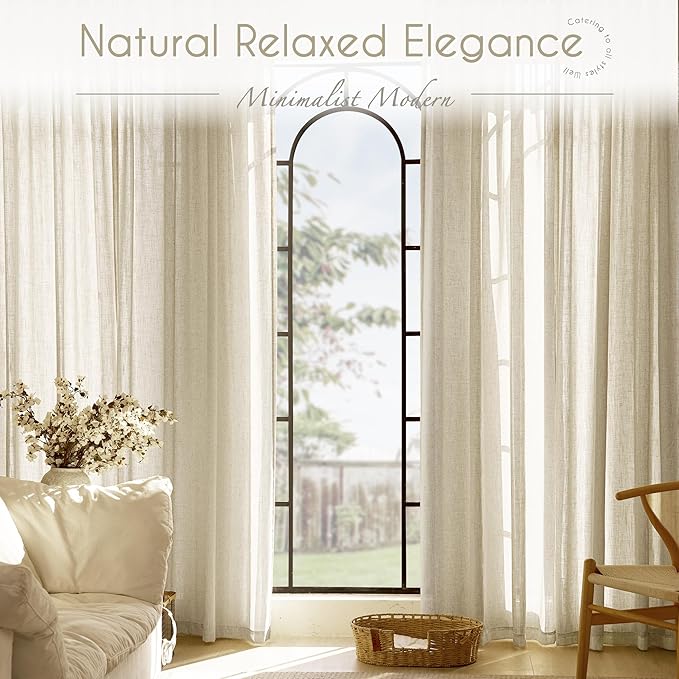 Faux Linen Beige Curtains 108 inches Long - Image 7