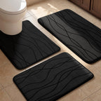 YIHOUSE Bathroom Rugs Set 3 Piece, Memory Foam Bath Mat Black