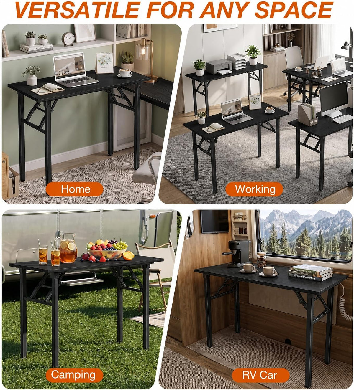 XBurmo Folding Desk Foldable Table, No Assembly 43.3" Foldable Desk Space-Saving Workstation for Small Space, Computer Table, Flat Storage for Home Office, Bedroom, Dorm, Study Room, Dark Oak