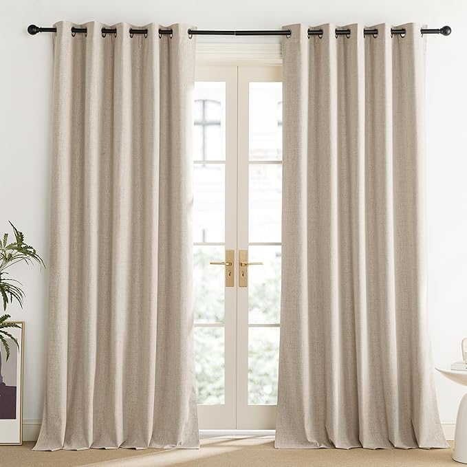 NICETOWN Cream 100% Blackout Linen Curtains 90 inch Long Burg - Image 2