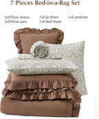 BLOOMHAVEN Queen Comforter Set-7 Pieces Ruffle Bedding with Floral Sheet