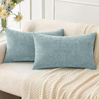 MIULEE Pack of 2 Light Blue Throw Pillow Covers 12x20 Inch Soft Chenille Lumbar by MIULEE