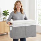 Large Toy Storage Box with Lids, Collapsible Sturdy Baby Storage Organizer Chest Bin Basket for Kids, Boys, Girls, Playroom, Nursery, Bedroom, Closet 25"x13"x16" (Gray and White)