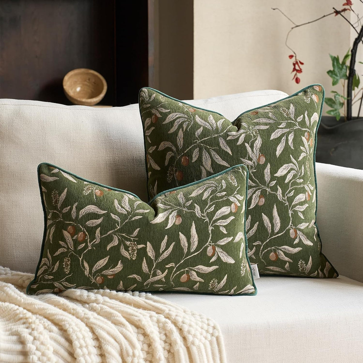 Alerfa Green Floral Throw Pillow Cover 12 x 20 Inch Rectange Luxury Decorative Lumbar Pillow Cover for Couch Living Room Bedroom