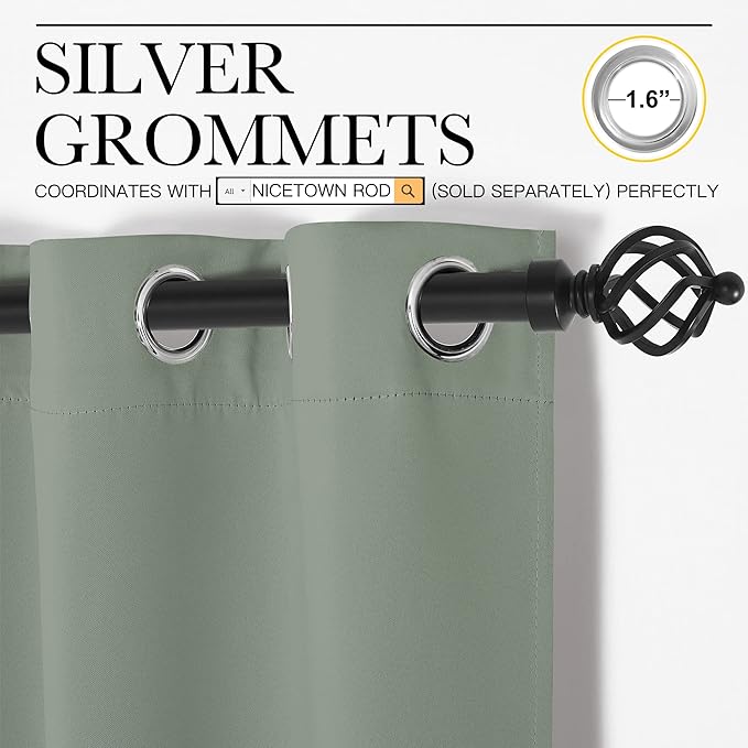 NICETOWN Greyish Green Blackout Curtains 102" Long - Image 3