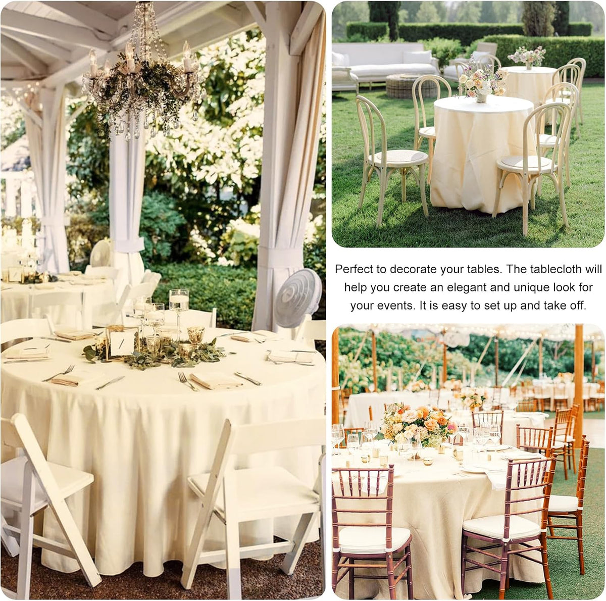4 Pack 90 Inch Round Tablecloth Polyester Washable Table Covers for Wedding Dining Table Buffet Parties Banquet Decor（Champagne）