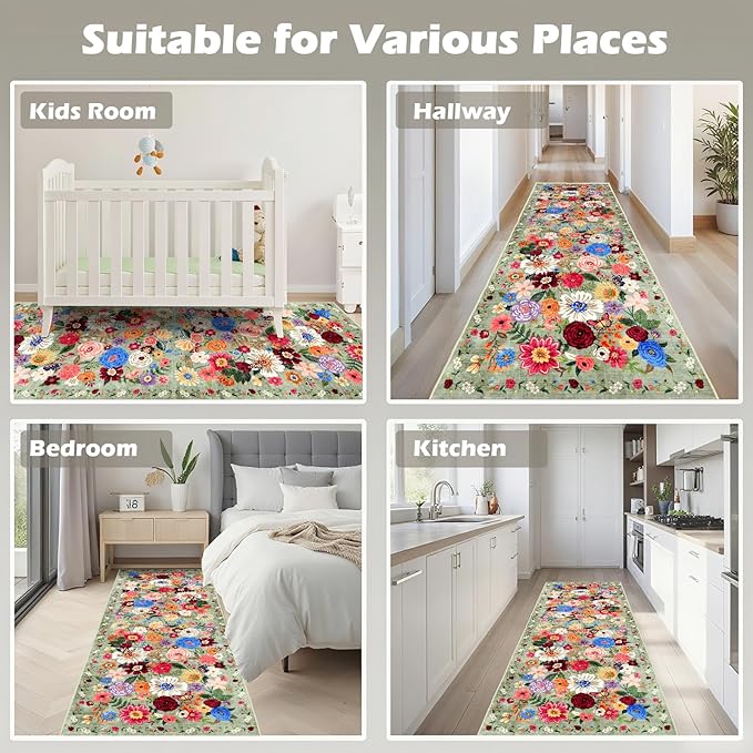 Rug for Hallways Green Kitchen Rug 2x6, Non Slip Washable Rugs - Image 4