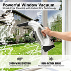 Window Vacuum Squeegee Cordless, 2000Pa Electric Window Cleaner Tool