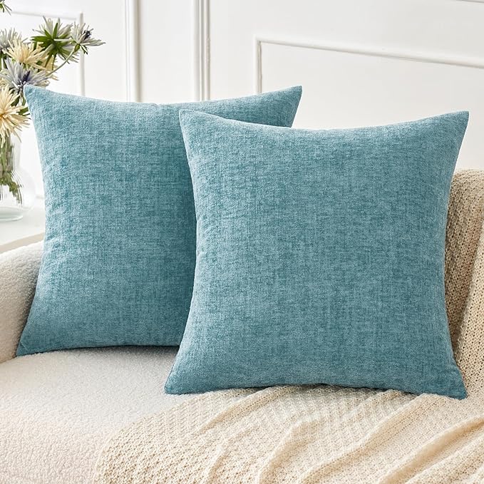 MIULEE Pack of 2 Couch Throw Pillow Covers 18x18 Inch Soft Smoke Blue Chenille by MIULEE