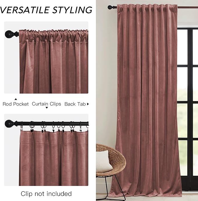 RYB HOME Pink Velvet Curtains 72 inches - Image 3