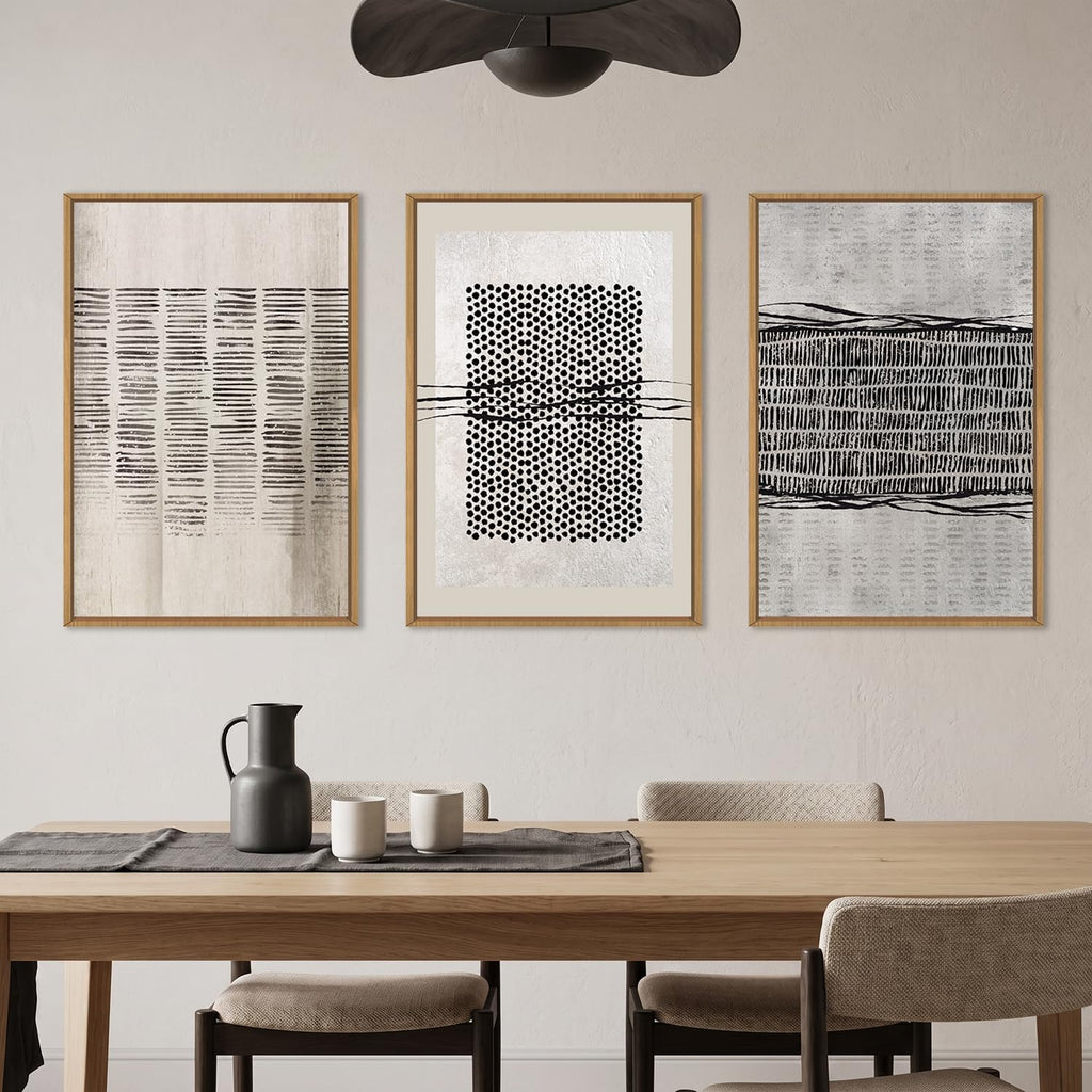 Aryroi Black and Beige Abstract Minimalist Framed Canvas Wall Art-24"x36"x3