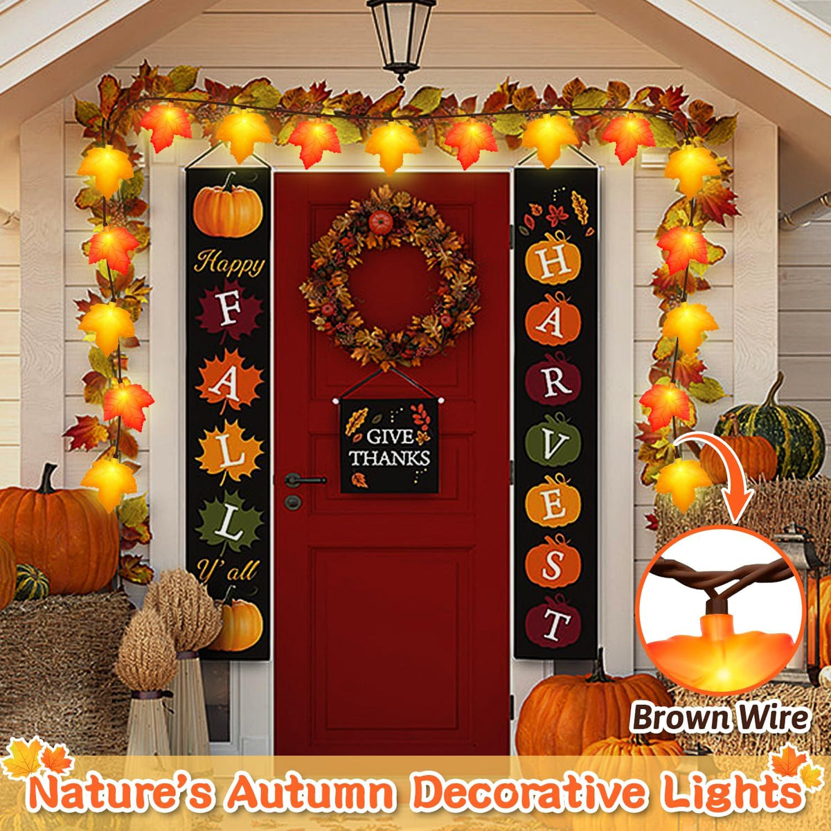 Fall Decor Maple Leaf Lights, 8.5Ft Fall String Lights Plug In with 10 LED Orange & Yellow Maple Leaf Light, Fall Leaves Light Indoor Outdoor for Home Fireplace Party Harvest Thanksgiving Decorations
