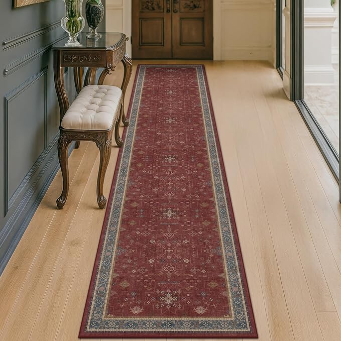 Hazo Haus Non Slip 10ft Long Hallway Runner Rug Burgundy by HazoHaus