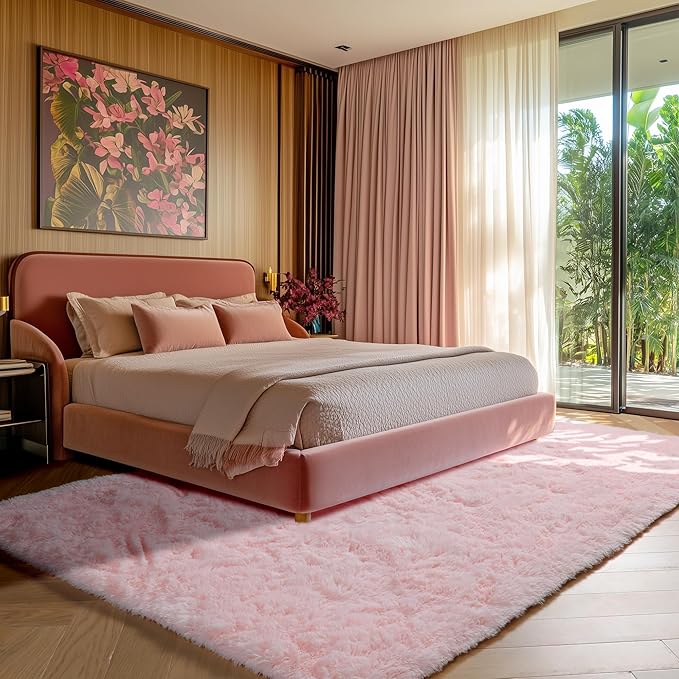 ONASAR Pink Area Rugs for Living Room Girls Bedroom, 5x8 Fluffy Bedside Throw - Image 4