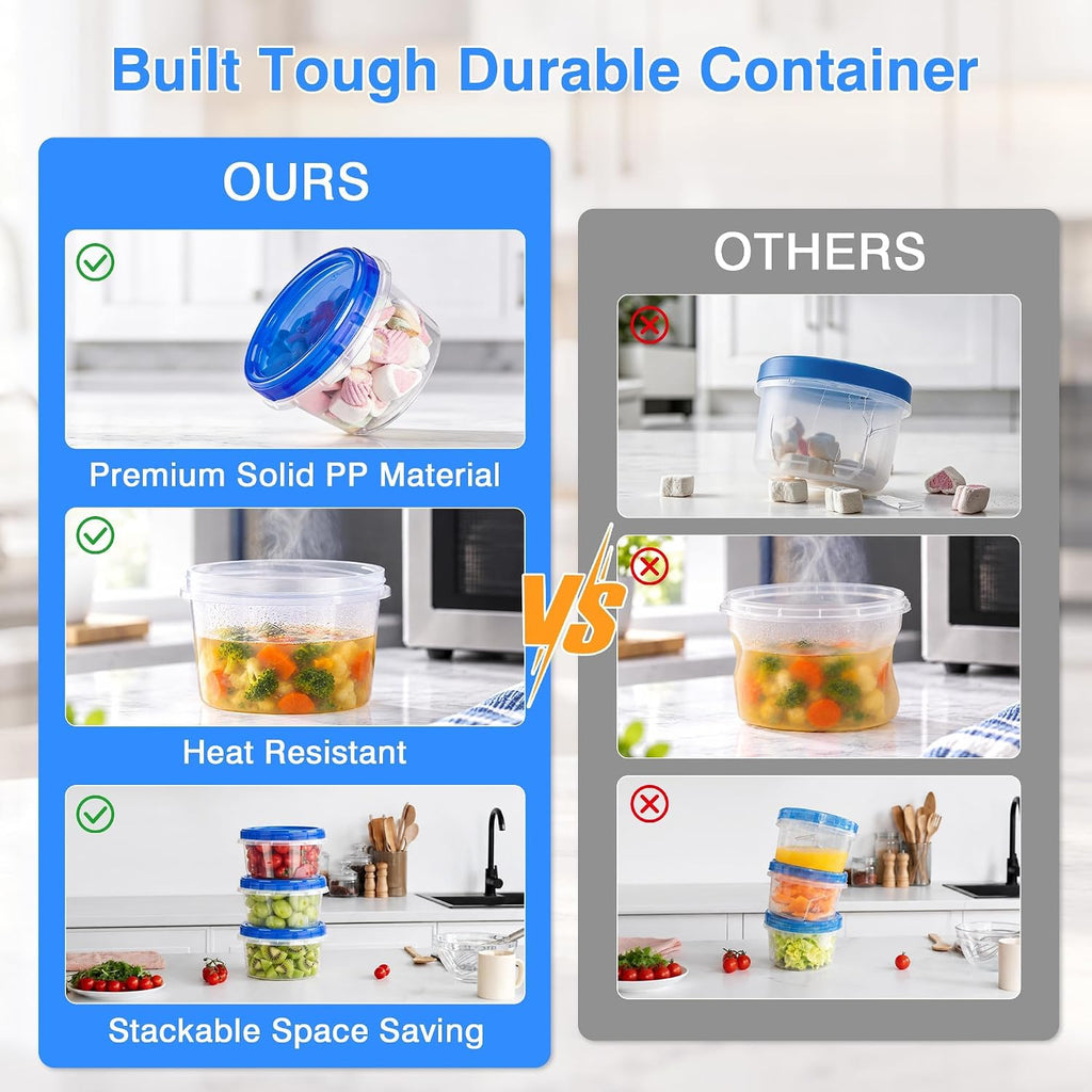 16 Pack 16 oz Reusable Freezer Storage Containers with Twist Top Lids