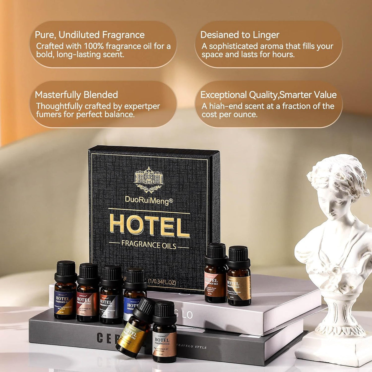 Hotel Diffuser Oil Gift Set - Inspired by 5-Star Hotel Scents - My Way,Ritz - C,White Tea,Baccarat,Four Seasons,Hilton,Beachfront Villa,Paris Coast, Fragrance Oil Set