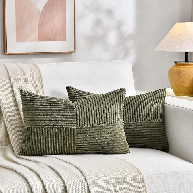Fancy Homi 2 Packs Olive Green Lumbar Decorative Throw Pillow Covers 16x26 Inch - Image 5