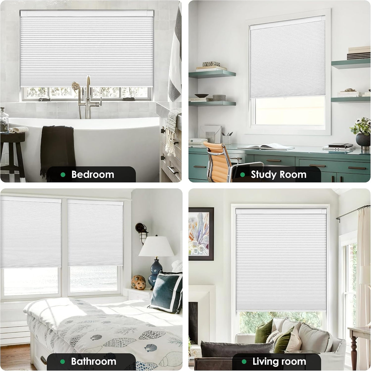 LazBlinds No Drill Cordless Cellular Shades, 22" W x 36" H, White
