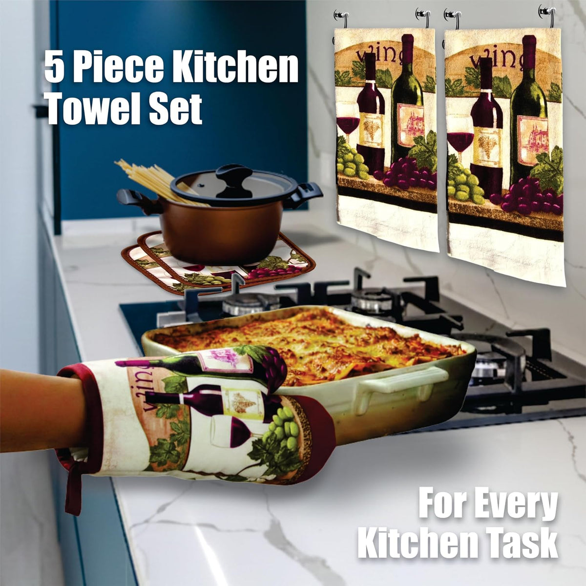 Wine Lover's 5-Piece Kitchen Towel Set