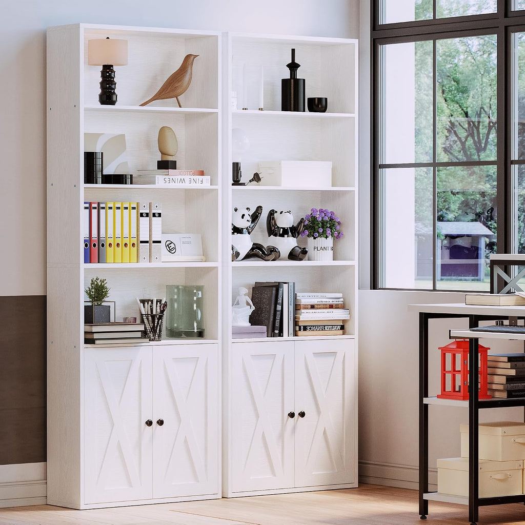 IRONCK Industrial Bookshelves and Bookcases with Doors Floor Standing 6 Shelf Display Storage Shelves 70 in Tall Bookcase for Home Office, Living Room