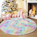 3'x3' Rainbow Round Rugs for Girls Bedroom, Ultra Soft Fluffy Circle Rug for - Image 3