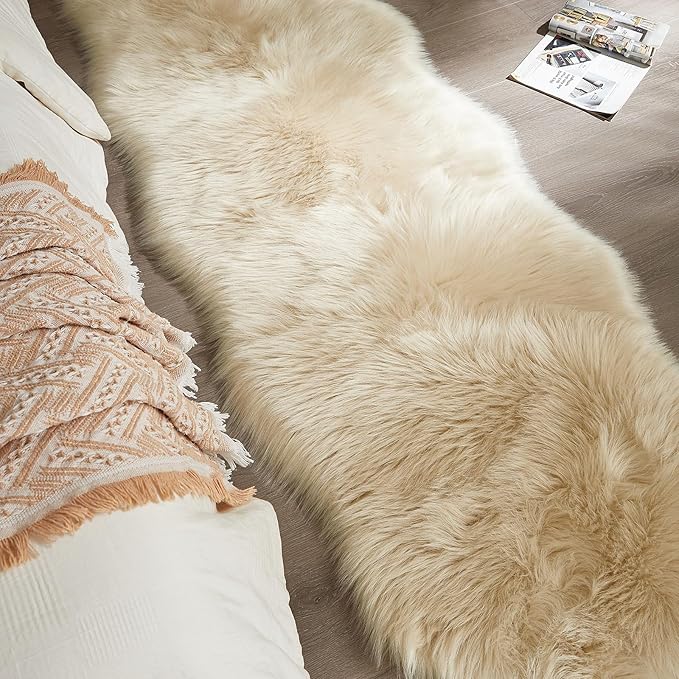 AMTOVO Faux Sheepskin Rug, 2 x 6 ft Faux Fur Rug - Image 7