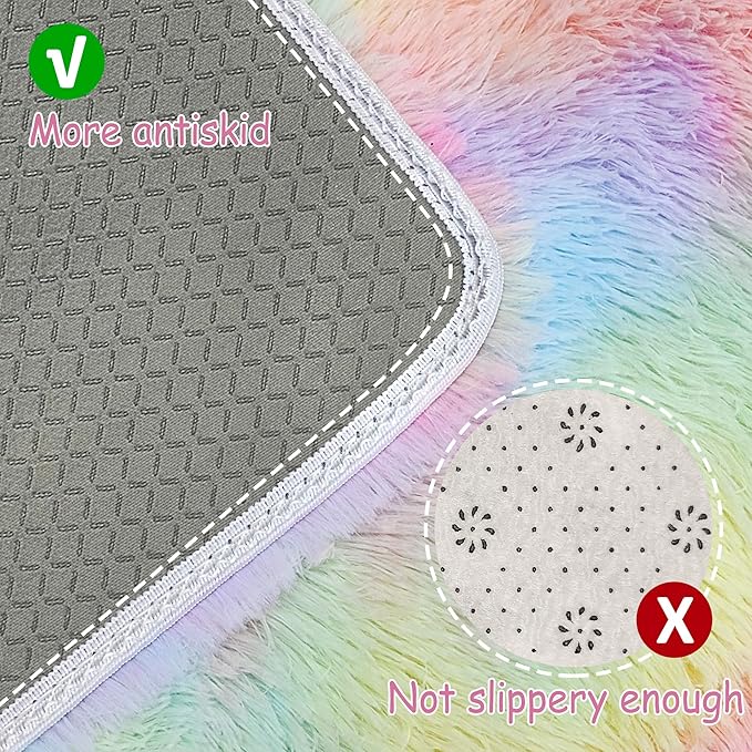 Small Fluffy Rainbow Colorful Area Rug - Image 4