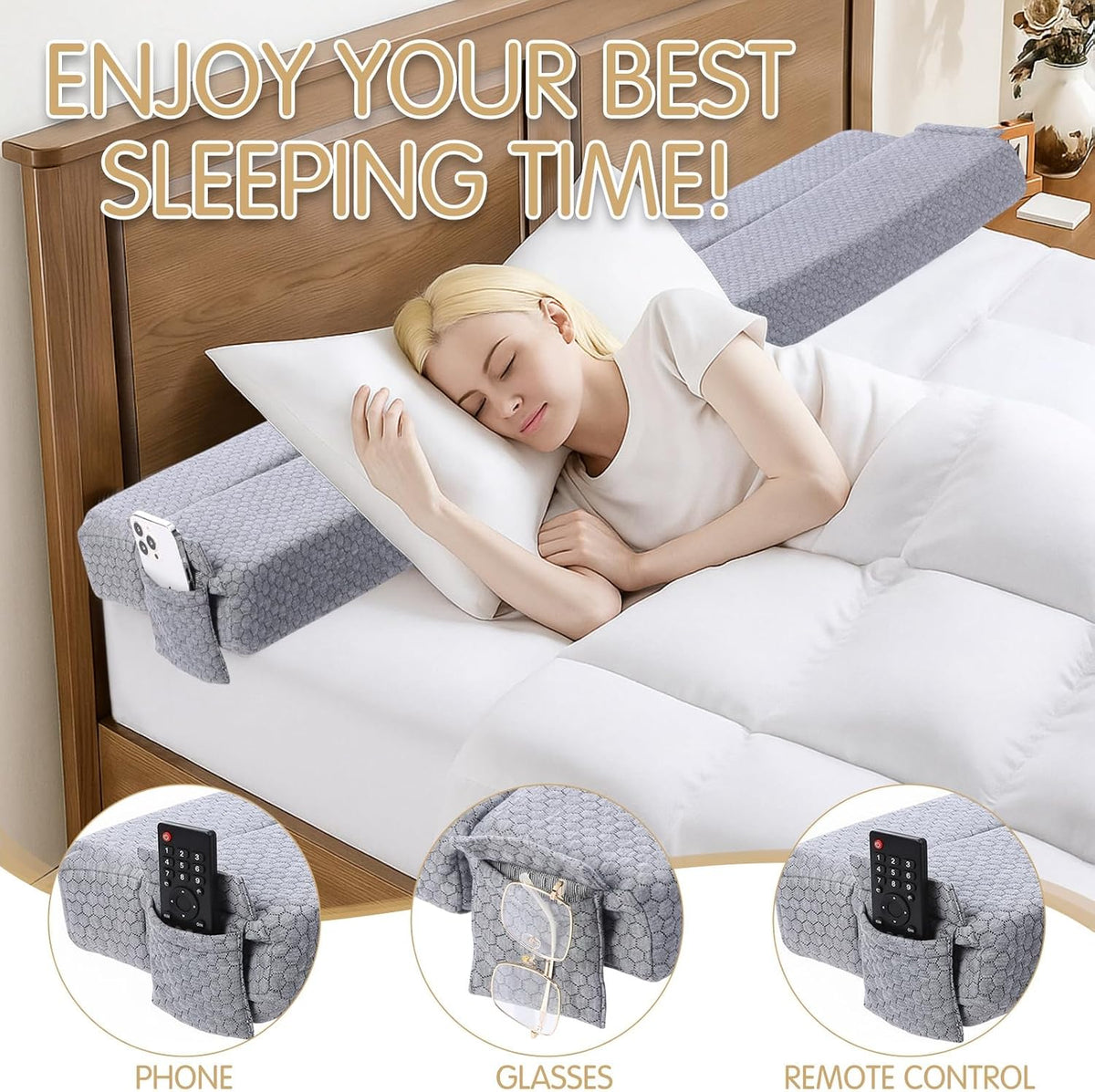 AceOrbit Foldable Bed Wedge Pillow for Headboard Gap (0-6'') 76" x 9.8" x 3" Foam Mattress Gap Filler, Pillow Falling Down, Gray