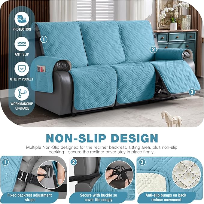 TAOCOCO 100% Waterproof Recliner Sofa Covers 3 Seater Split Couch Covers - Image 4