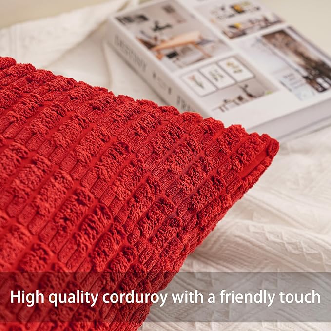 Pack of 2 Corduroy Decorative Throw Pillow Covers 12x24 Inch Soft Striped - Image 2
