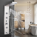 Shower Panel Massage Jets Rainfall Waterfall Shower Head, Shower Stainless Steel Wall Mount Massage Multi-Function Bathroom Shower Panel Tower System, Brushed Nickel……