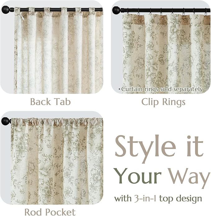 jinchan Linen Blend Floral Curtains - Image 6